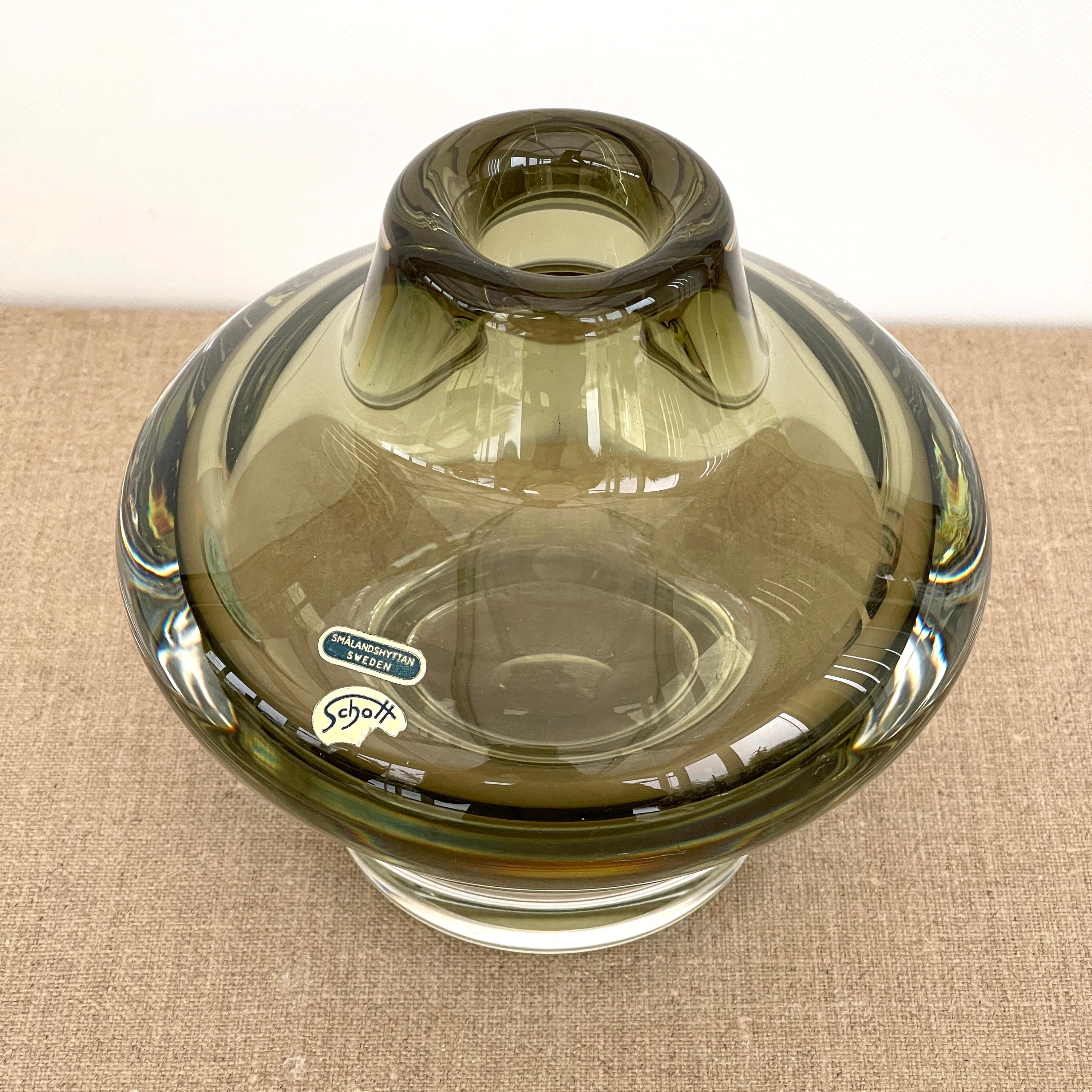 Superbe Vase en Cristal/Josef Schott Smalandshyttan Scandinave Années 60 Moderne Du Milieu Siècle Mo