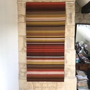 Vintage Finnish Rana Rug: Handwoven Wool Wall Hanging, Striped Folk Art