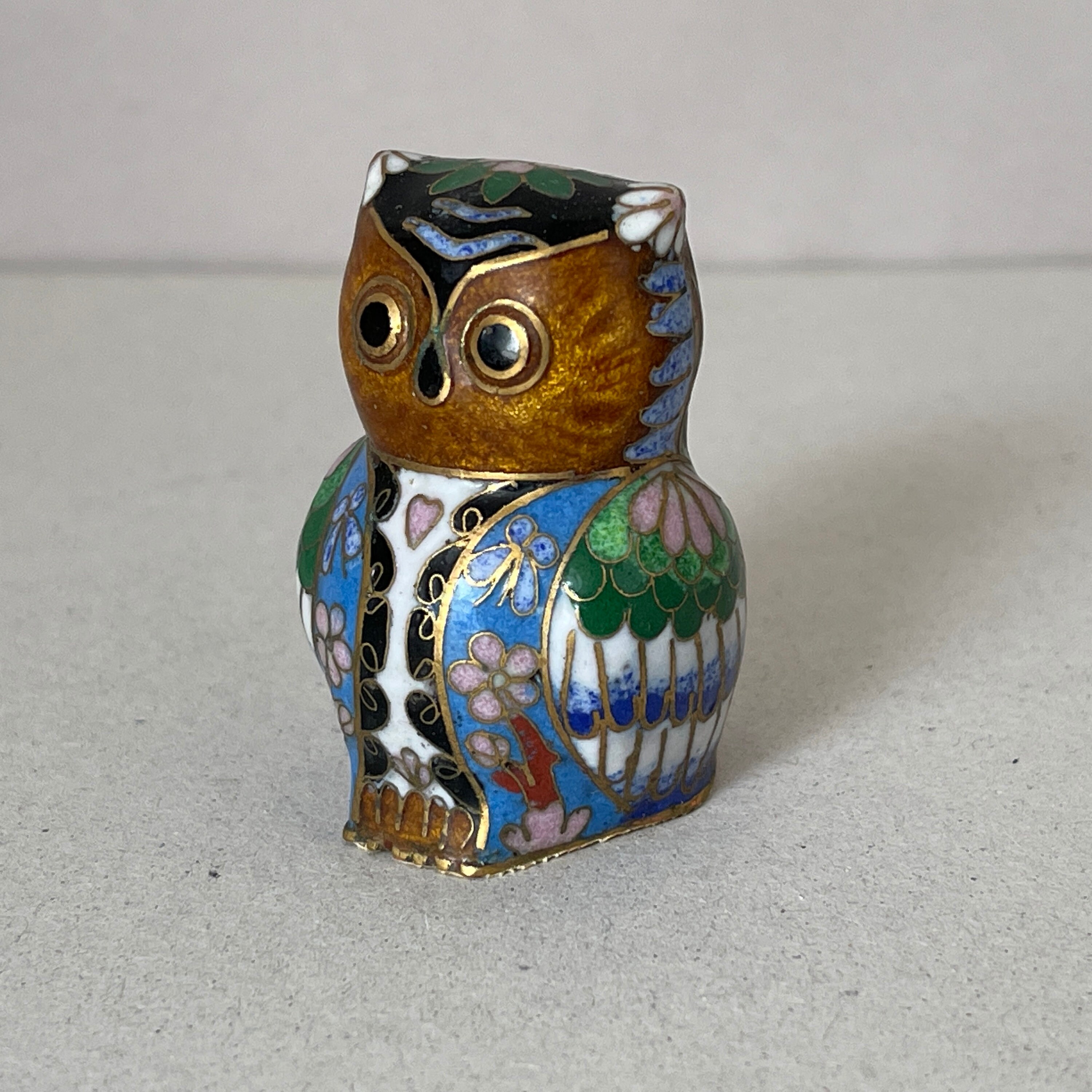 1852 七宝焼 景泰藍 碗1客 茶入1客 フクロウ1客 1852 七宝焼 景泰藍 碗