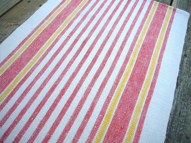SWEDISH WOVEN TABLERUNNER Vintage Scandinavian Swedish Textile Linen Cotton Red Yellow White Rustic Stunning