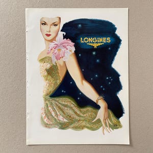 ANUNCIO ORIGINAL DE LONGINES / Página de revista antigua / Objeto de colección / Mediados de siglo / Decoración de pared / Arte mural / Papel antiguo / Póster publicitario / Francés / Relojes