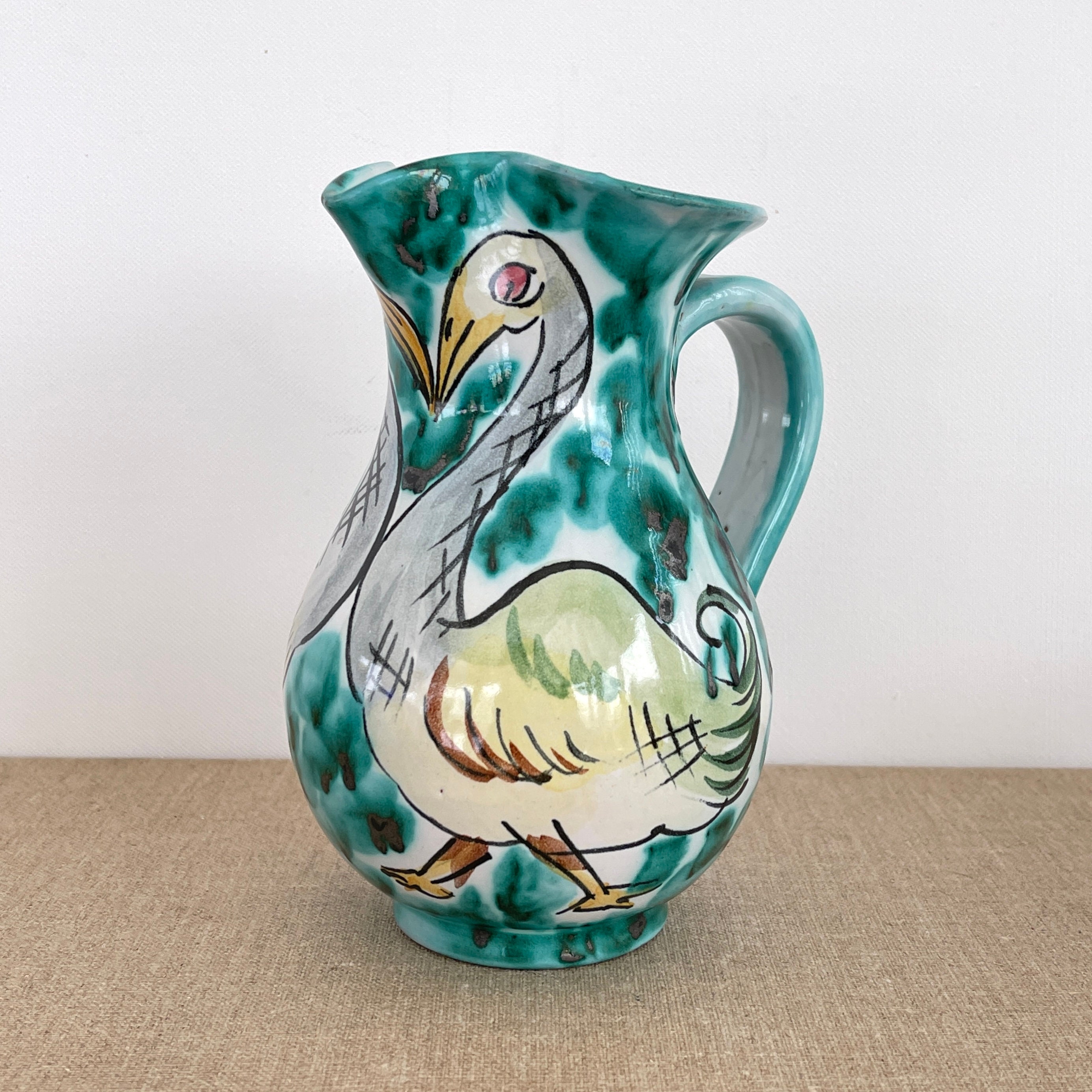 Pichet en Céramique Italienne/Cruche Poterie Milieu Du Siècle Moderne Années 50 60 Signé Service Pei