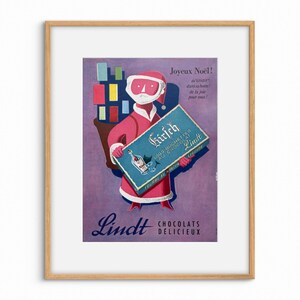 ANUNCIO ORIGINAL FRANCÉS / Página de revista antigua / Objeto de colección / Mediados de siglo / Decoración de pared / Arte de pared / Papel antiguo / Póster publicitario / Chocolate Lindt