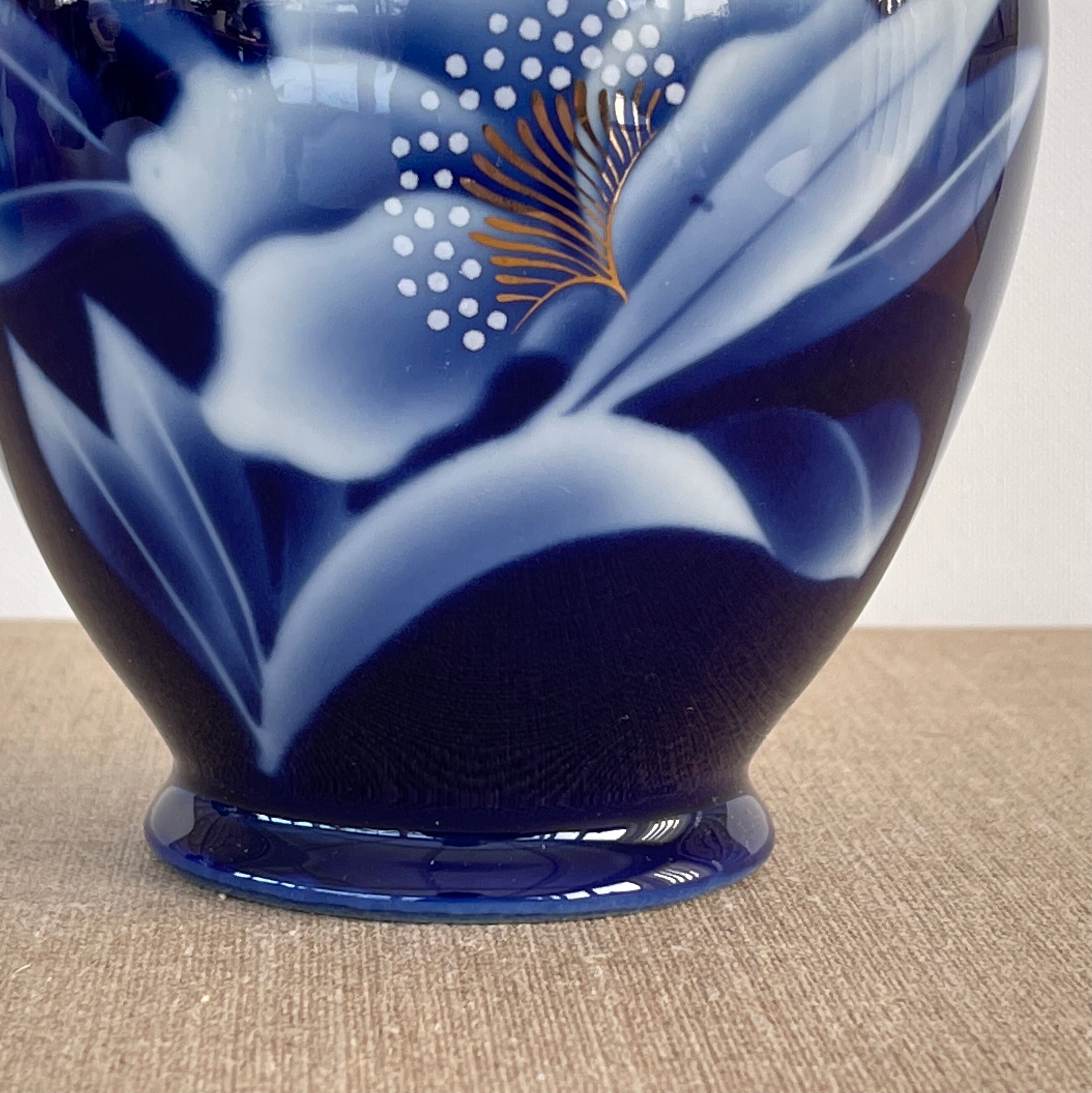 日本製磁器花瓶 / 花柄 / ブルー ホワイト ゴールド / 日本製