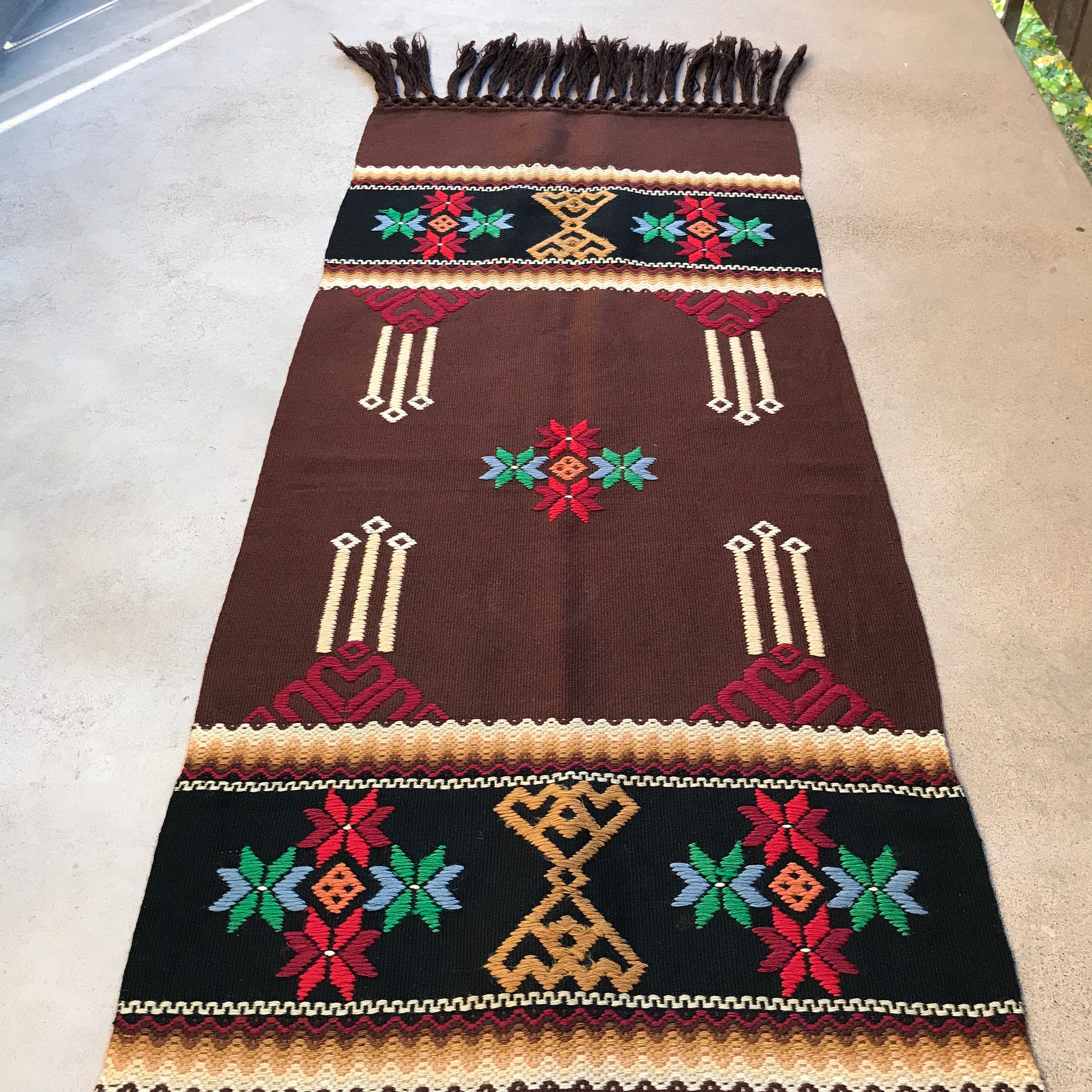 Swedish Antique Tablecloth/Broderie Art Déco Jugend Drapery Scandinave Laine Textile Vintage Brown S