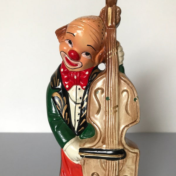 FRENCH VINTAGE CLOWN / Alte Figur / Gips / Musiker / Statue / Wohnkultur / Dekoration / Rot Grün Braun / Knick Knack