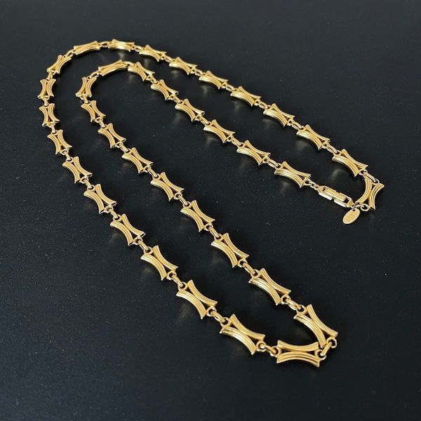 COLLIER LONG LANVIN / Paris / Français vintage luxe / Chaîne enchaînée / Authentique / Métal doré / Fabriqué en France / Années 70 / Moderniste