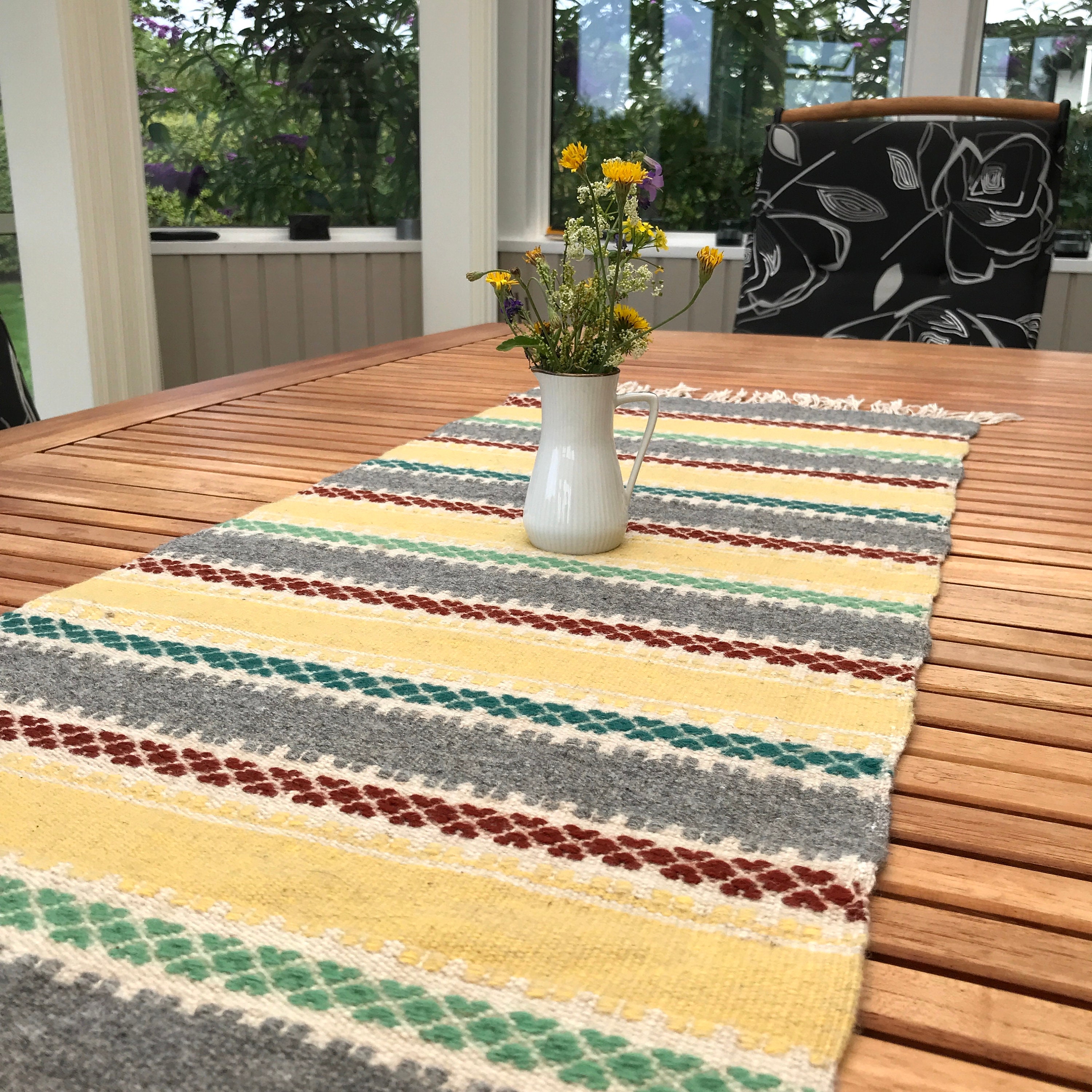 Swedish Woven Tablerunner/Table Cloth Wall Hanging Vintage Scandinavian Textile Wool Striped Rustic 