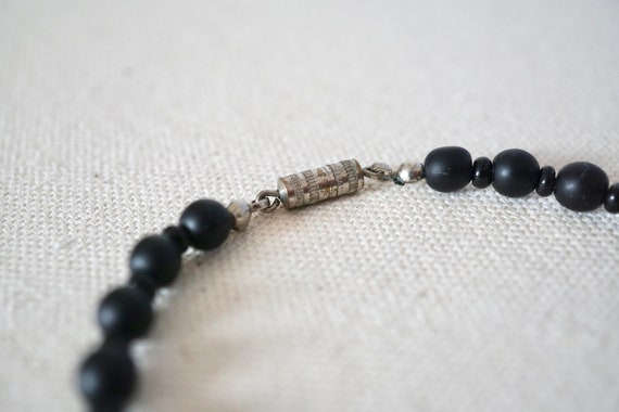 MATTE BLACK NECKLACE / French Vintage / Beaded Necklace
