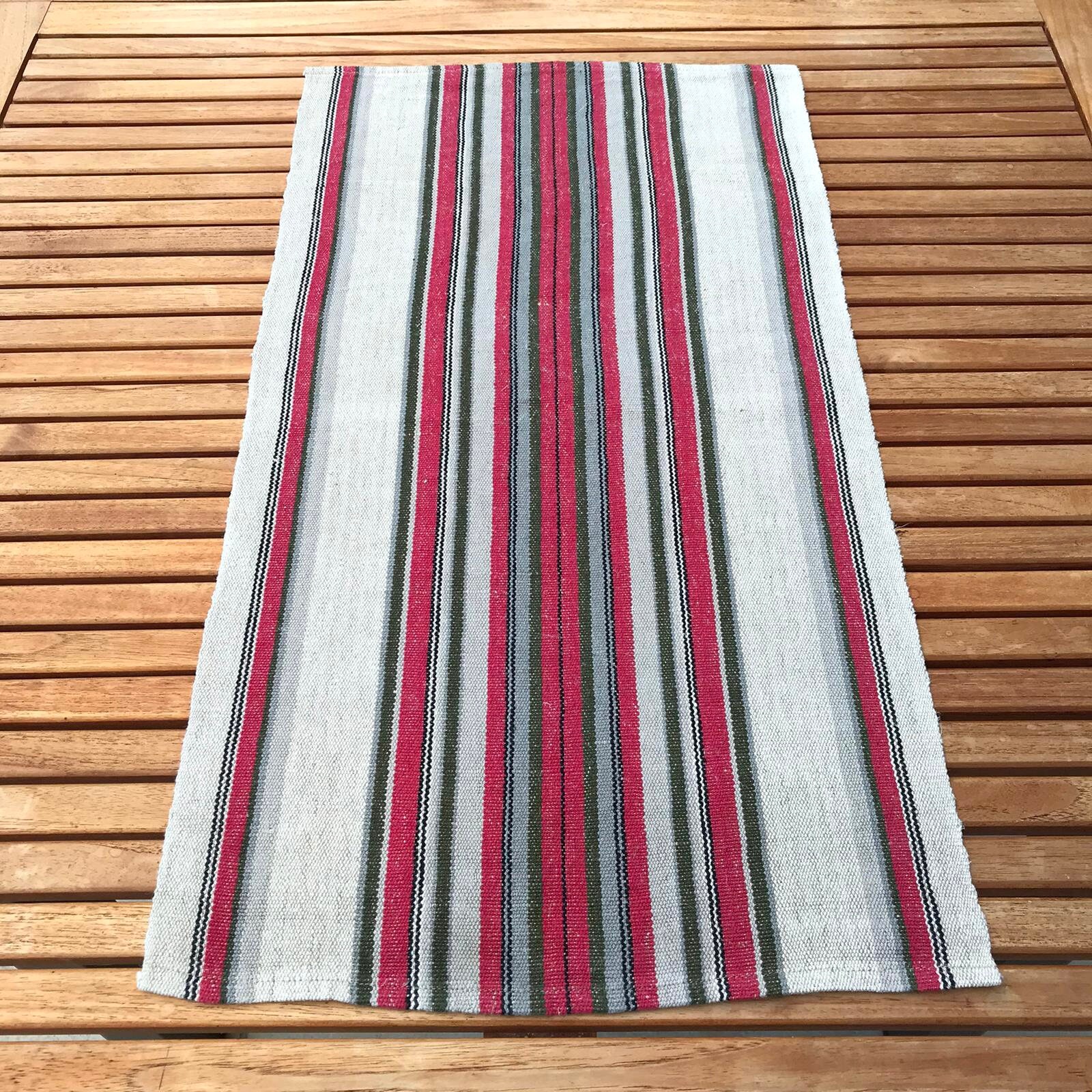 Tablerunner Tissé Suédois/Petit Tissu Vintage Scandinave Lin Rayures Rustique Cottage Country Textil