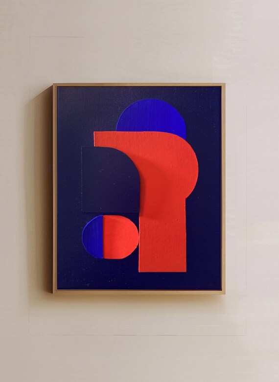 Original work - Blue & Red Shapes - Papercut - 24x30