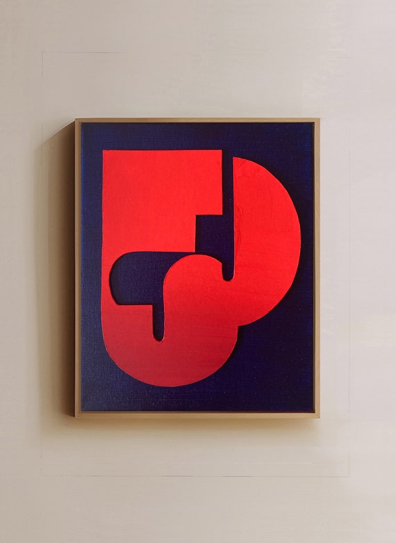 Original work - Blue & Red Shapes - Papercut - 24x30