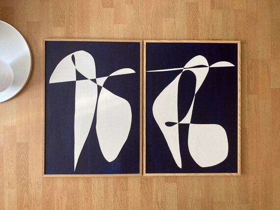 Original Work - Pictures Set - Dark Blue Shapes - Papercut - 2x 50x70