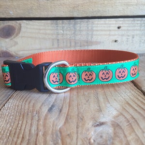 Halloween Dog Collar, Pumpkin Dog Collar, Orange Dog Collar, Green Dog Collar, Quick Release Buckle, 1&quot; Wide