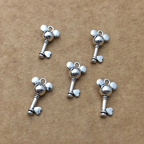 50pcs Mickey Mouse Key Charms, Antique Silver Tone, Jewelry Supplies, 19x12mm
