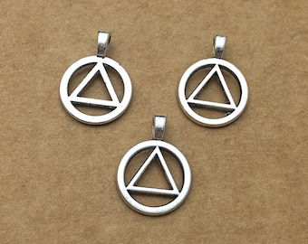 30pcs Triangle Circle Charm, Alcoholics Anonymous Circle Charms, Antique Silver Tone, 19x26mm