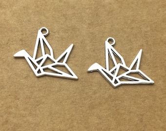 50pcs Origami Paper Crane Charms, Antique Silver Tone, Jewelry Supplies, 23x29mm