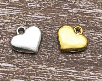 50pcs Heart Charm, Heart Pendant, Love Jewelry, 11x12mm