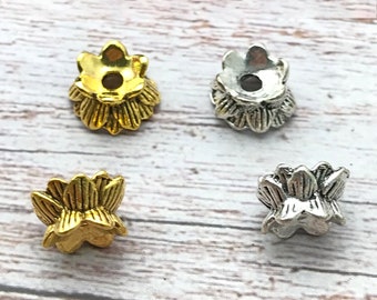 30pcs Lotus Flower Beads, Lotus Spacer Beads ,Lotus Flower Charms, Antique Silver or Antique gold plated