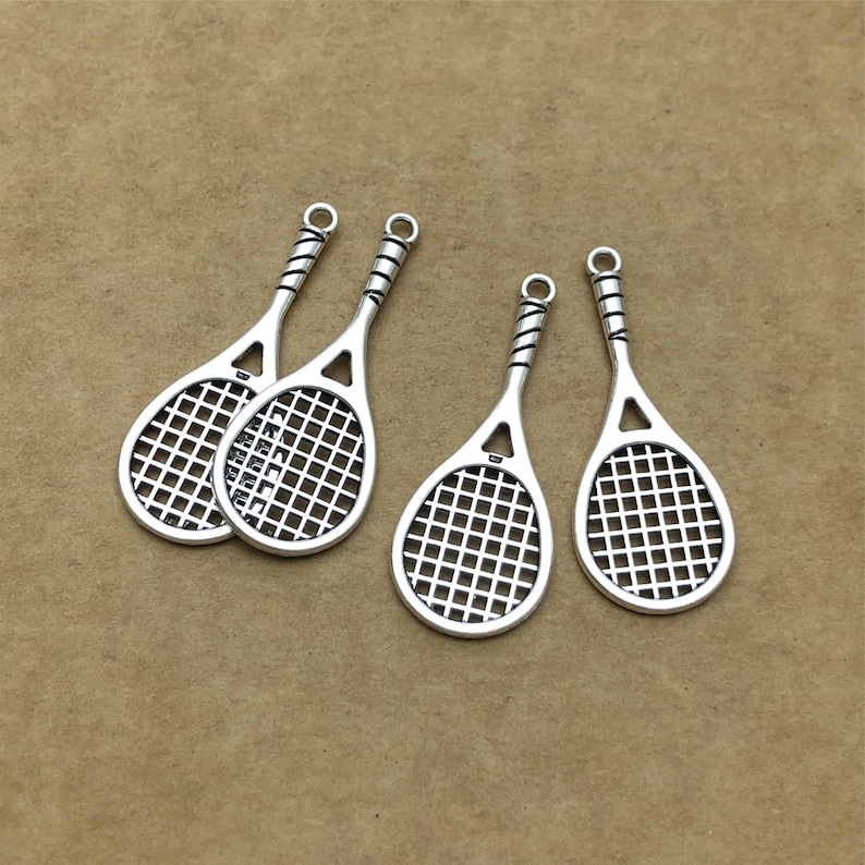 20pcs Antique Silver Tennis Racket Charms, Tennis Pendant, Jewelry Supplies image 1