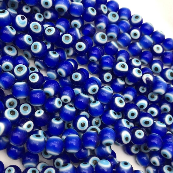 6mm Round Evil Eye Beads, Dark Blue (15 Strand)