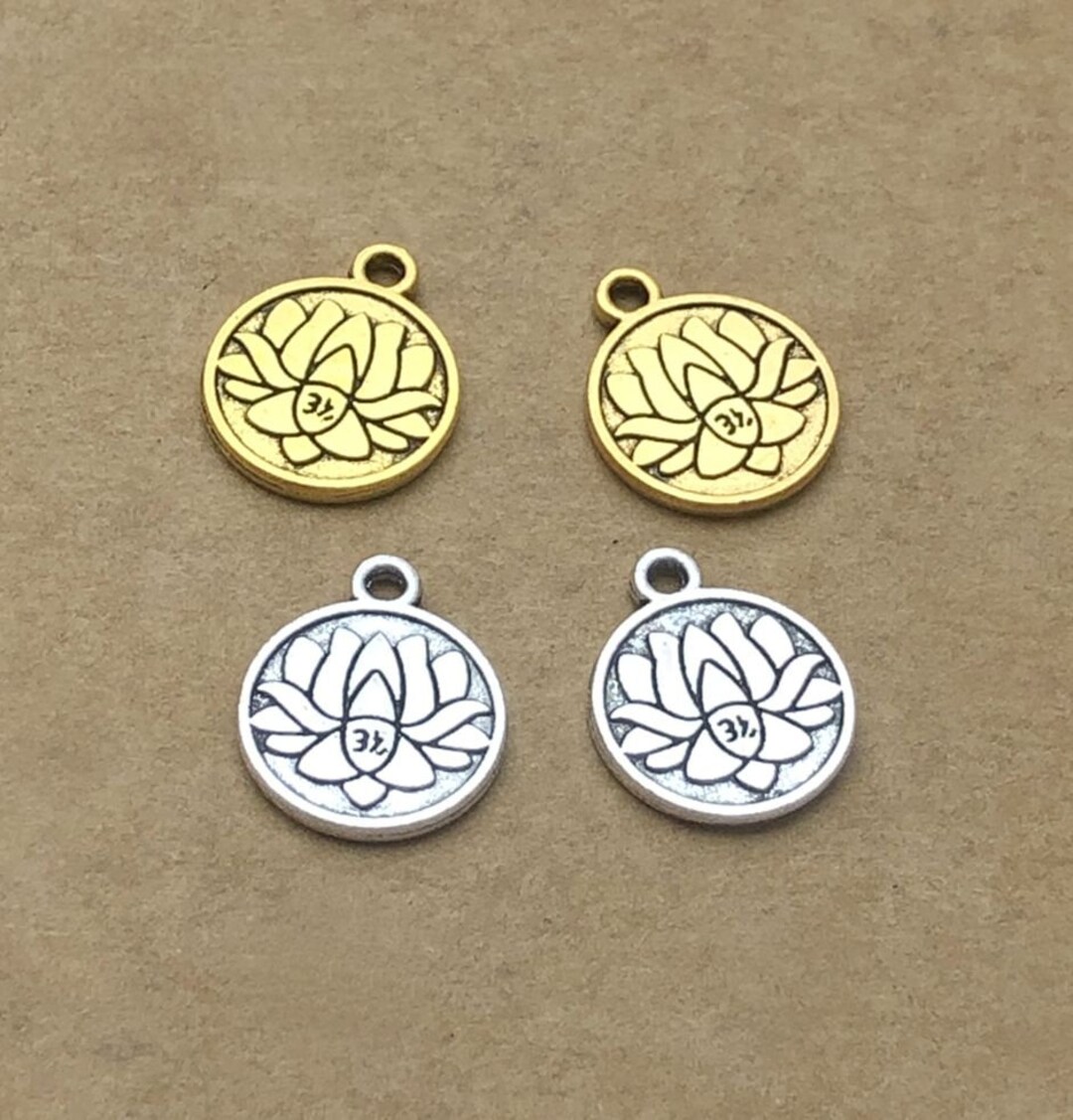 40pcs Lotus Flower Charms, Lotus Flower Pendant, Ohm Charms Lotus