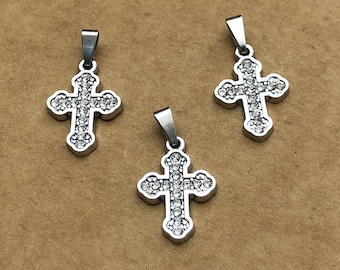 10pcs Chrome Plated Rhinestone Cross Charms Cross Pendant Cross Jewelry