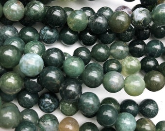 Moss Agate Beads, Green Gemstone Beads, Jewelry Supplies, 8mm, 10mm