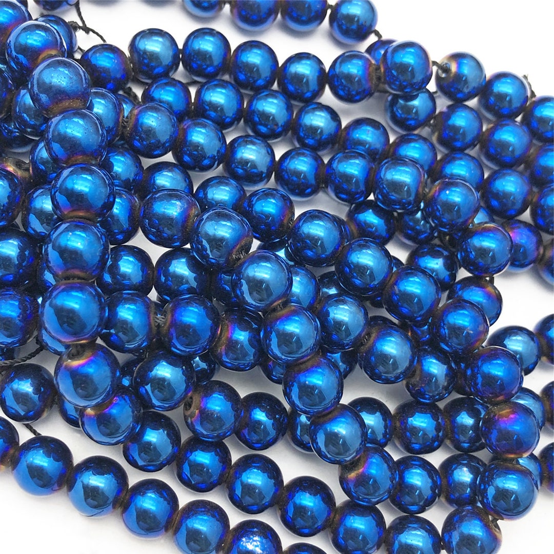 Blue Hematite Round Beads, 8mm 10mm Hematite Gemstone Beads, Hematite Beads, Jewelry Findings Etsy