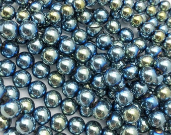 Aqua Hematite Round Beads, 8mm 10mm Hematite Gemstone Beads, Hematite Beads, Jewelry Findings