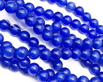 JOE FOREMAN 8mm Purple Cat Eye Round Beads for Jewelry Making Strand 15 Beaded Semi Precious