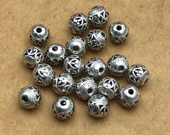30pcs Antique Silver Round Ball Beads , 8mm 10mm Metal Spacer Beads, Tibetan Style Beads