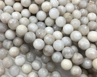 8mm 10mm dentelle blanche Agate, perles à facettes, pierres précieuses, perles bricolage, fournitures de bijoux