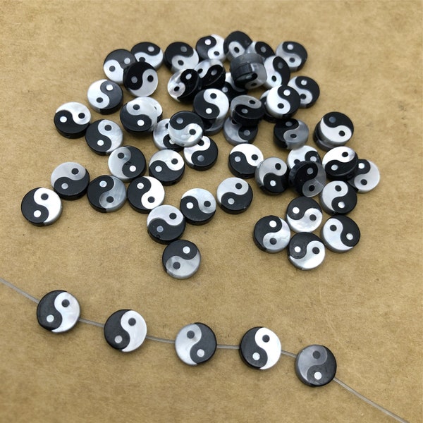 5-50 pieces Mother of Pearl Ying Yang Beads ,8mm Double Sided Taichi Beads, Pearl Yoga Beads