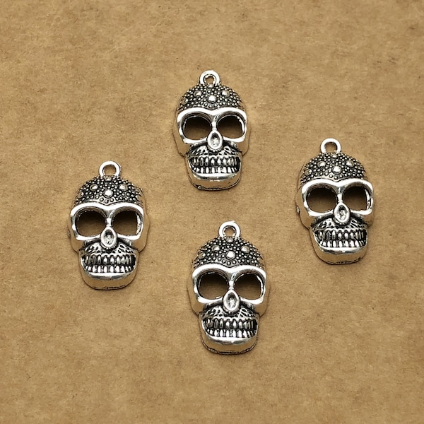 20pcs 16x29mm Antique Silver Skull Charms, Gothic Skull Charms, Sugar Skull Charms