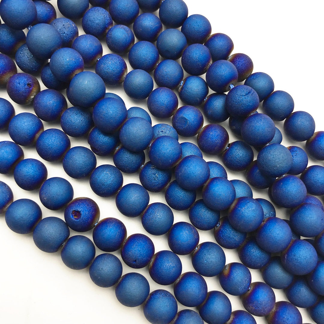 Druzy Agate Beads, Navy Blue Matte Beads, Gemstone Beads, Findings