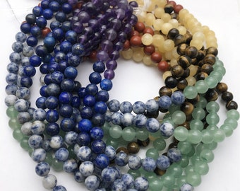 Mixed Gemstone Round Beads, Amethyst Lapis Aventurine blue spot red jasper yellow jade tiger eye Beads, DIY Beads