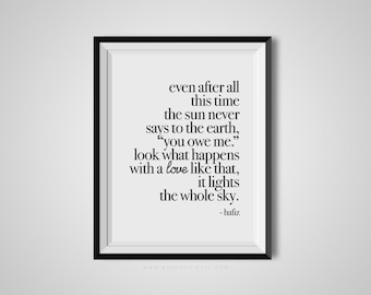 Even After All This Time, Hafiz, Black White Art Poster, Modern Modernism Typography, Literature Print, Earth Nature Quote, Literary