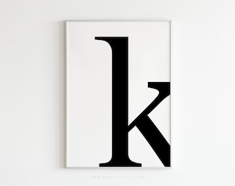 Black White Simple Name Initial, Neutral Gender, Last Name Surname, Modern Art Poster, Custom Personalization, Living Room Office Dorm Home