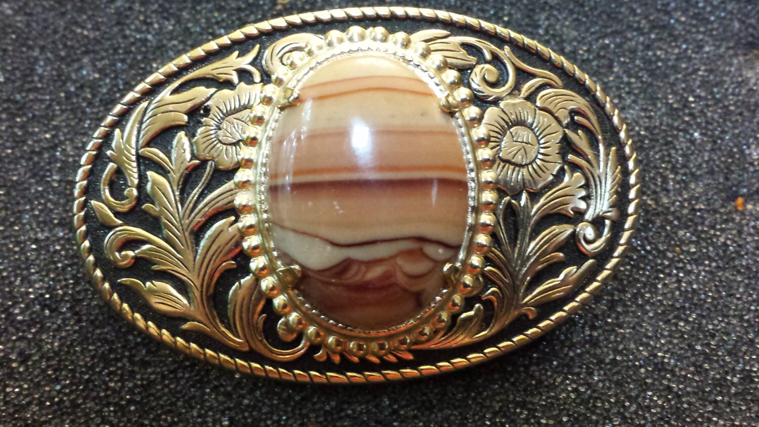 Vintage Gold Tone Belt Buckle with Oval Stone Cabochon Etsy