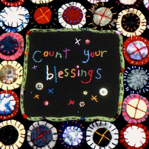 Count Your Blessings Penny Rug made from Recycled Wool Sweaters - Blank Greeting Card - Fiber Art Note Card