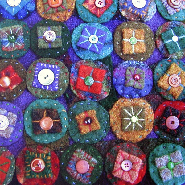 Green and Purple Penny Rug made from Recycled Wool Sweaters - Blank Greeting Card