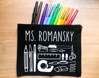 Teacher tools flat lay pencil case//personalized pencil case// teacher pencil pouch