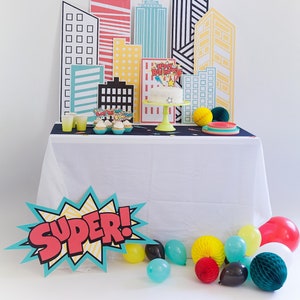 スーパーヒーローパーティーパック、印刷可能なパーティーデコレーション、スーパーヒーローの誕生日パーティー、