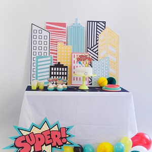 Printable Superhero Buildings, Printable Party Decor, SUPERHERO Buildings, Kids Birthday ...