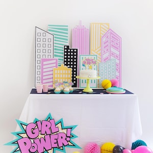SUPER HERO GIRL party set, printable party decor, superhero Geburtstagsparty, super Mädchen, Frauenpower