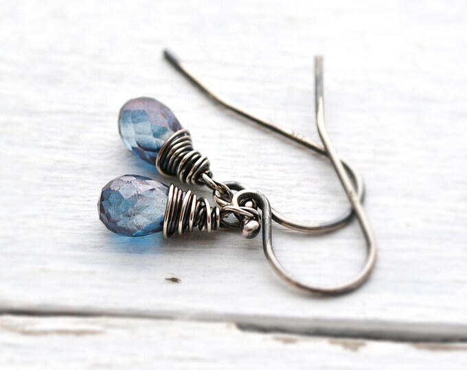 Dark Blue Dangle Earrings Antique Silver Jewelry Drop Earrings Etsy