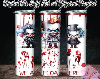 Archivo digital - Vaso de payaso de TI lindo espeluznante, plantilla PNG delgada de 20 oz recta