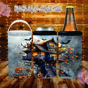Digital File - Witches House, Haunted House, Spooky House Tumbler, 4in1 16oz Can Cooler PNG