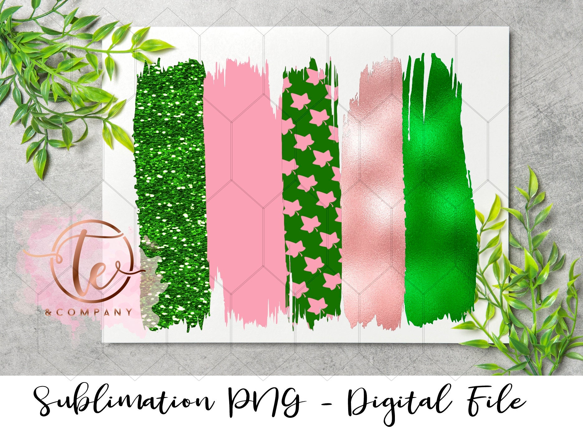 AKA Ivy Leaf Pink and Green Brush Pattern Sublimation Etsy